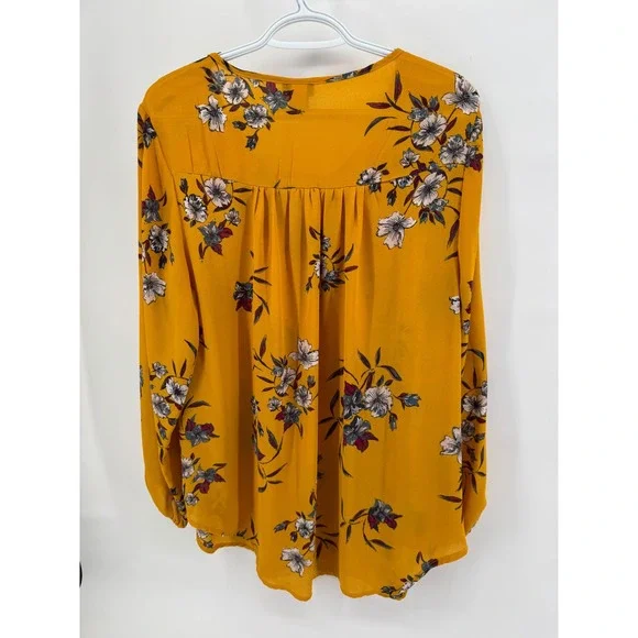 Torrid Womens Mustard Yellow Floral Keyhole Long Sleeve Blouse Top Size 1 - Picture 2 of 6